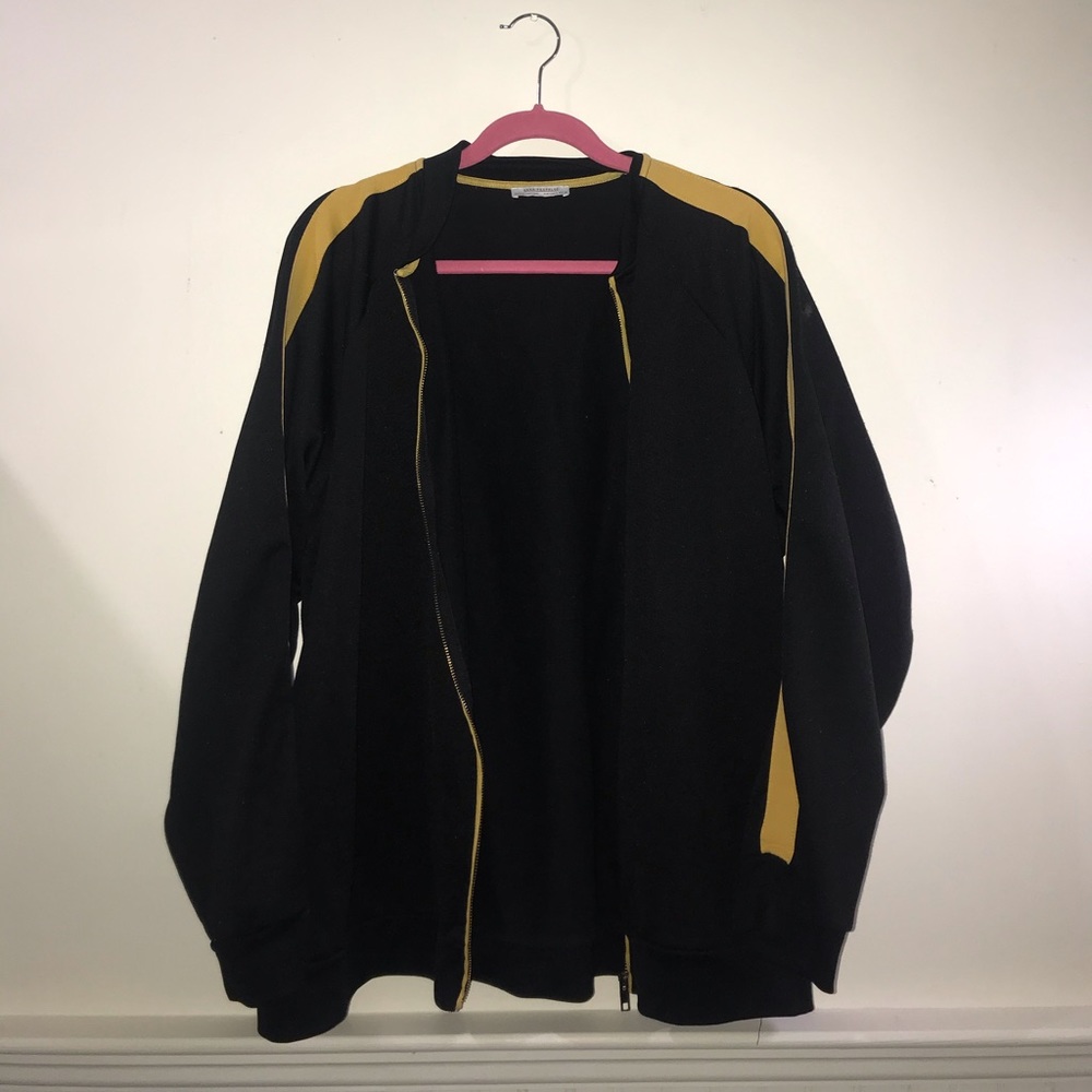 Black with yellow stripes down jacket bomber